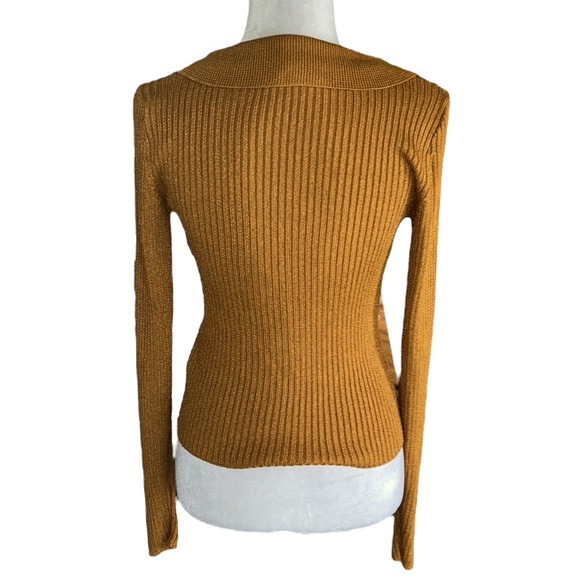 Intermix Collared Scoop Neck Copper Orange Ribbed Knit Cropped Sweater Top - S - Picture 9 of 15